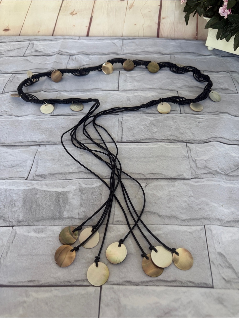 Macrame shell trim handmade belt